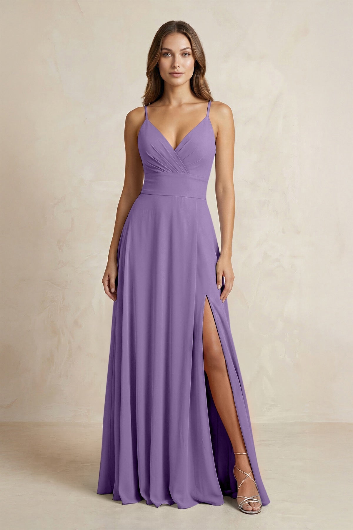 A-Line Cami Strap Chiffon Bridesmaid Dress With Slit in Tahiti