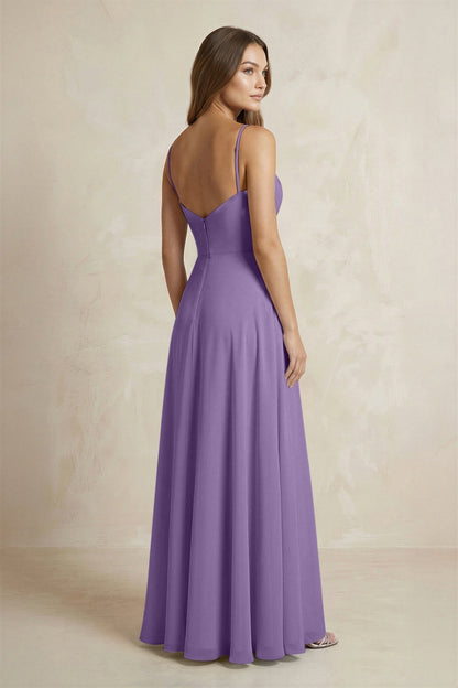 A-Line Cami Strap Chiffon Bridesmaid Dress With Slit in Tahiti