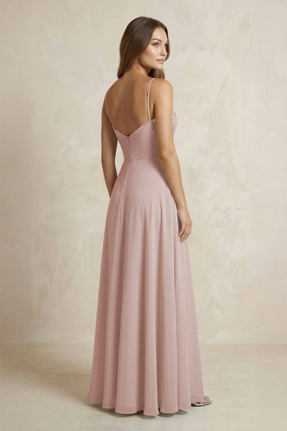 A-Line Cami Strap Chiffon Bridesmaid Dress With Slit in Toffee