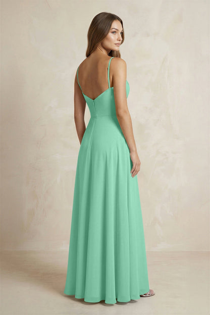 A-Line Cami Strap Chiffon Bridesmaid Dress With Slit in Turquoise
