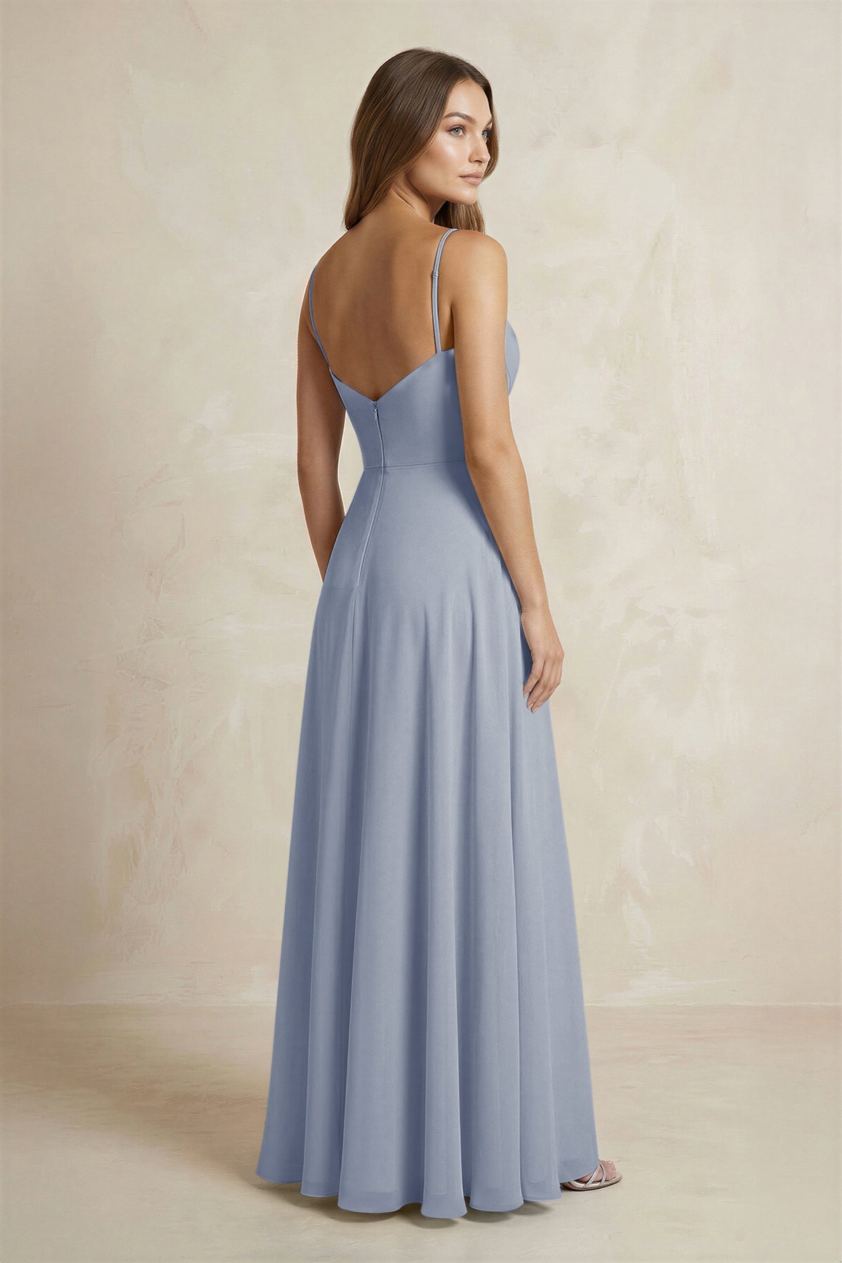 A-Line Cami Strap Chiffon Bridesmaid Dress With Slit in Twilight