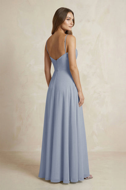 A-Line Cami Strap Chiffon Bridesmaid Dress With Slit in Twilight