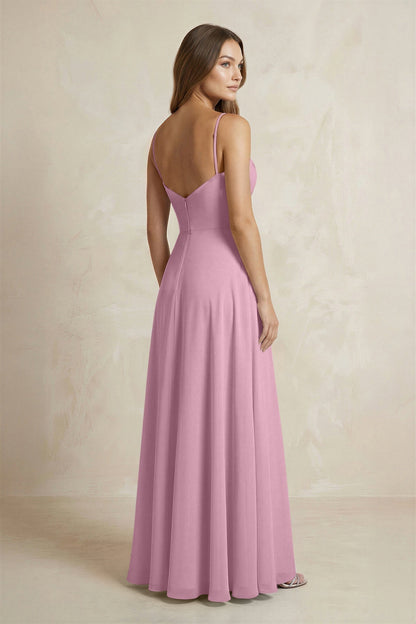 A-Line Cami Strap Chiffon Bridesmaid Dress With Slit in Vintage Mauve