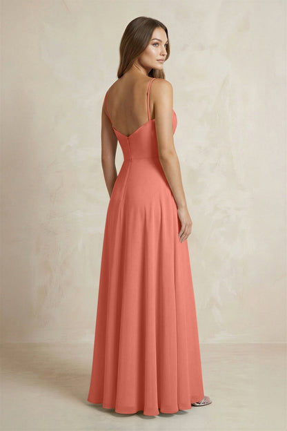 A-Line Cami Strap Chiffon Bridesmaid Dress With Slit in Wild Rose