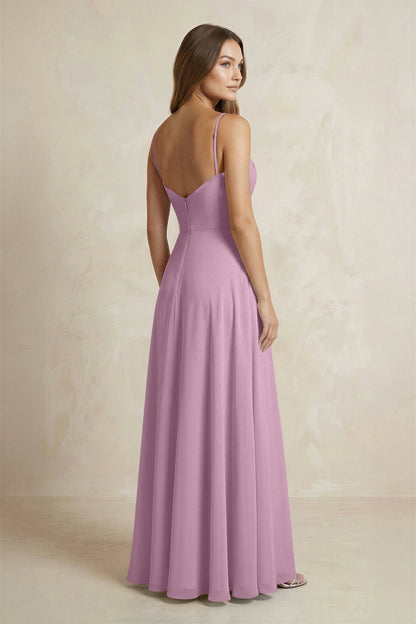 A-Line Cami Strap Chiffon Bridesmaid Dress With Slit in Wisteria