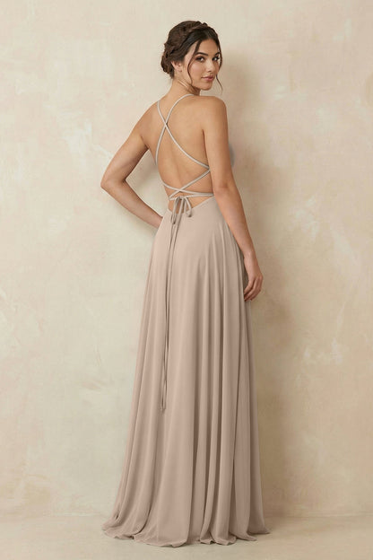 A-Line Chiffon Bridesmaid Dress With Slit in Almond