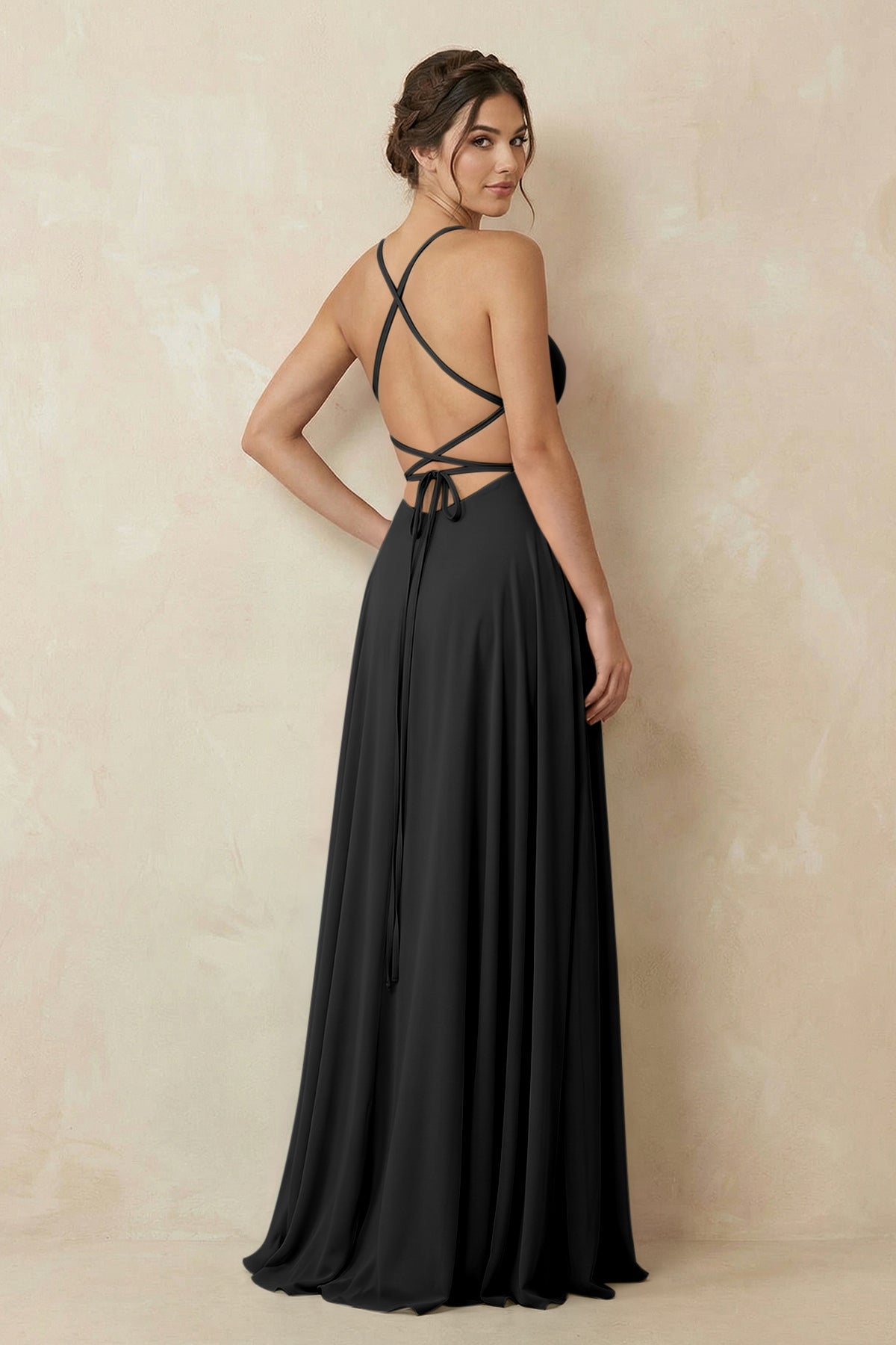 A-Line Chiffon Bridesmaid Dress With Slit in Black