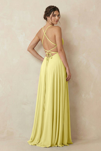 A-Line Chiffon Bridesmaid Dress With Slit in Buttercup