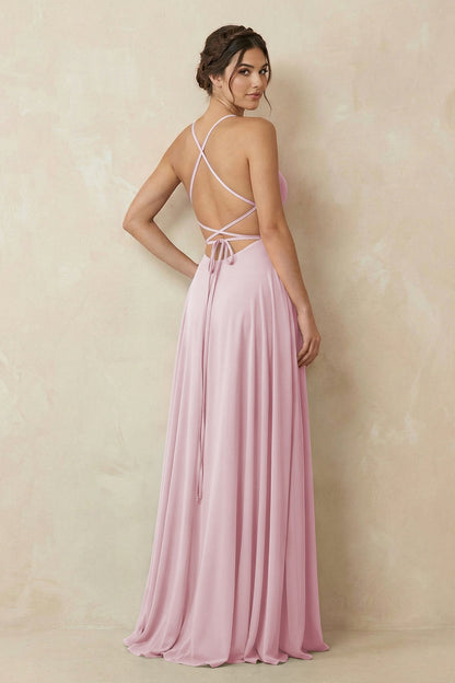 A-Line Chiffon Bridesmaid Dress With Slit in Candy Pink