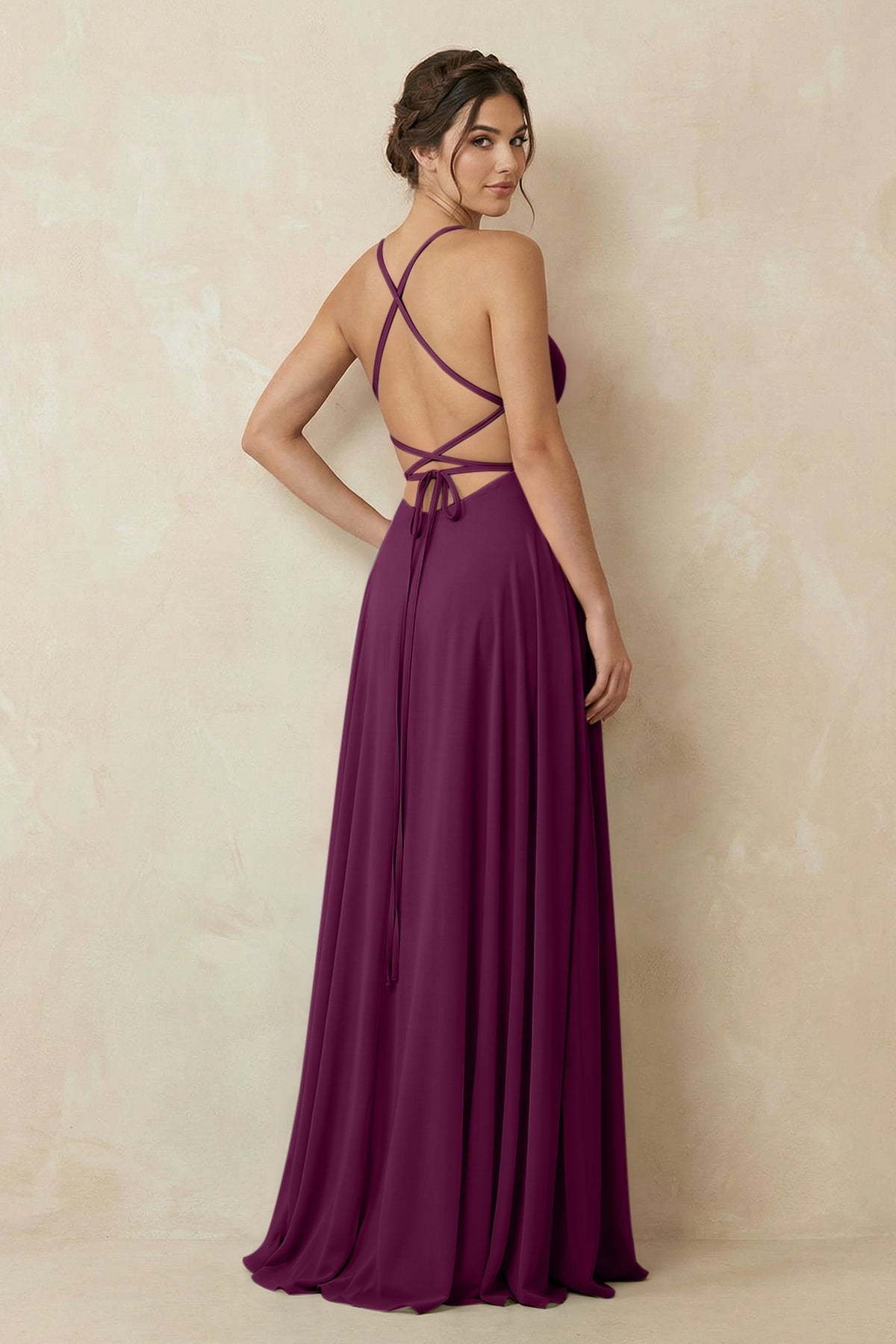 A-Line Chiffon Bridesmaid Dress With Slit in Fig