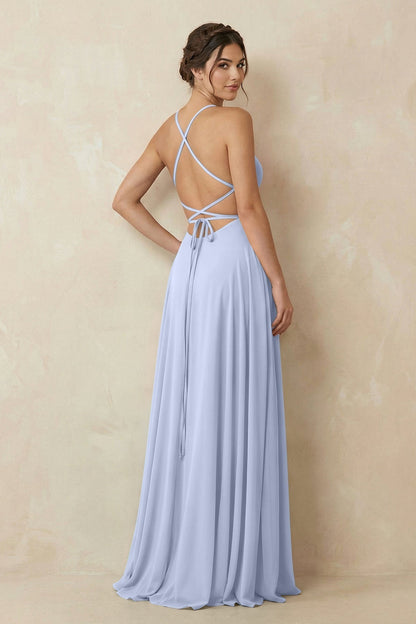 A-Line Chiffon Bridesmaid Dress With Slit in Ice