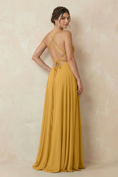 A-Line Chiffon Bridesmaid Dress With Slit in Marigold