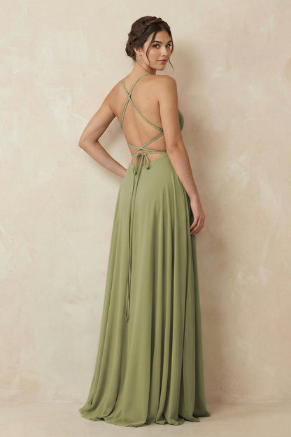 A-Line Chiffon Bridesmaid Dress With Slit in Moss Green