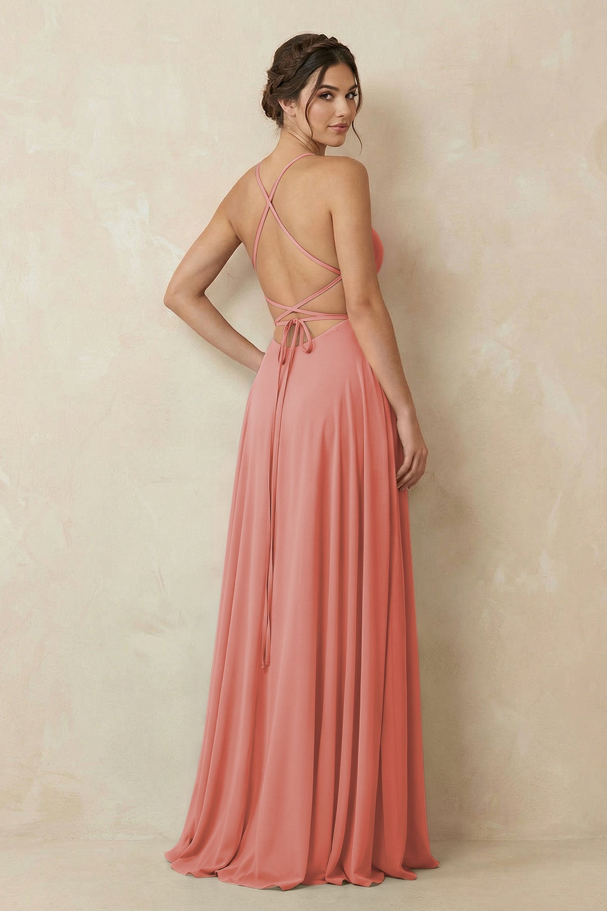 A-Line Chiffon Bridesmaid Dress With Slit in Mulberry
