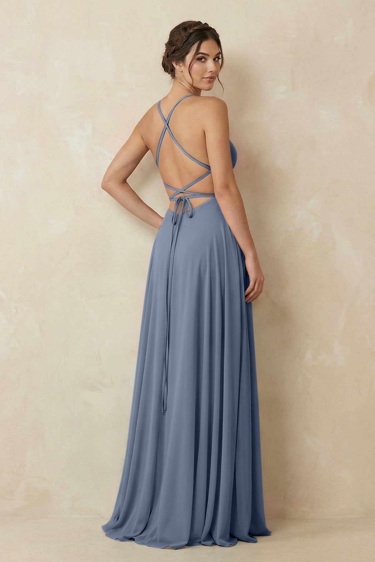 A-Line Chiffon Bridesmaid Dress With Slit in Neptune