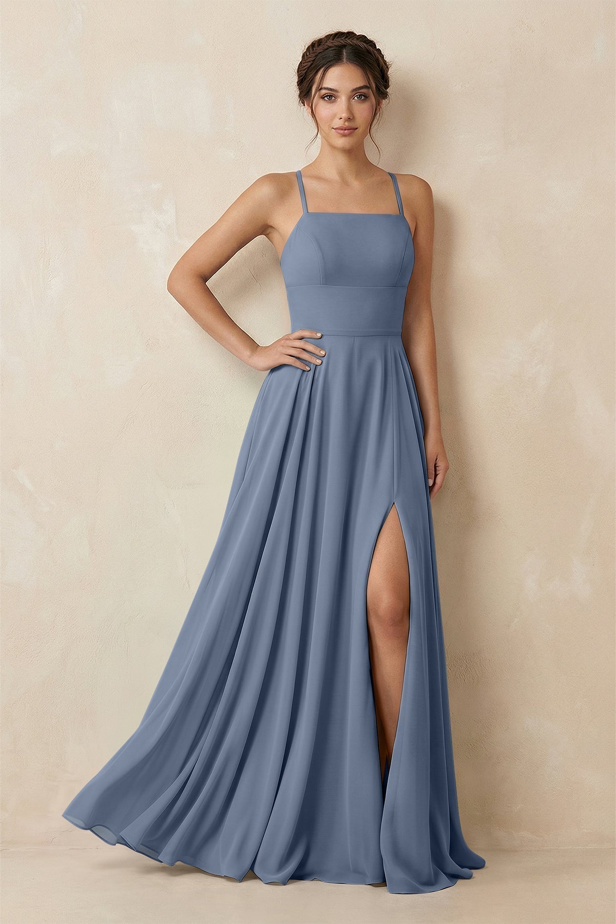A-Line Chiffon Bridesmaid Dress With Slit in Neptune