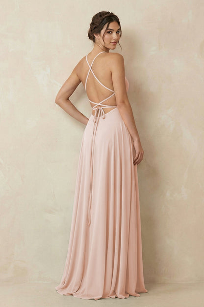 A-Line Chiffon Bridesmaid Dress With Slit in Pale Blush