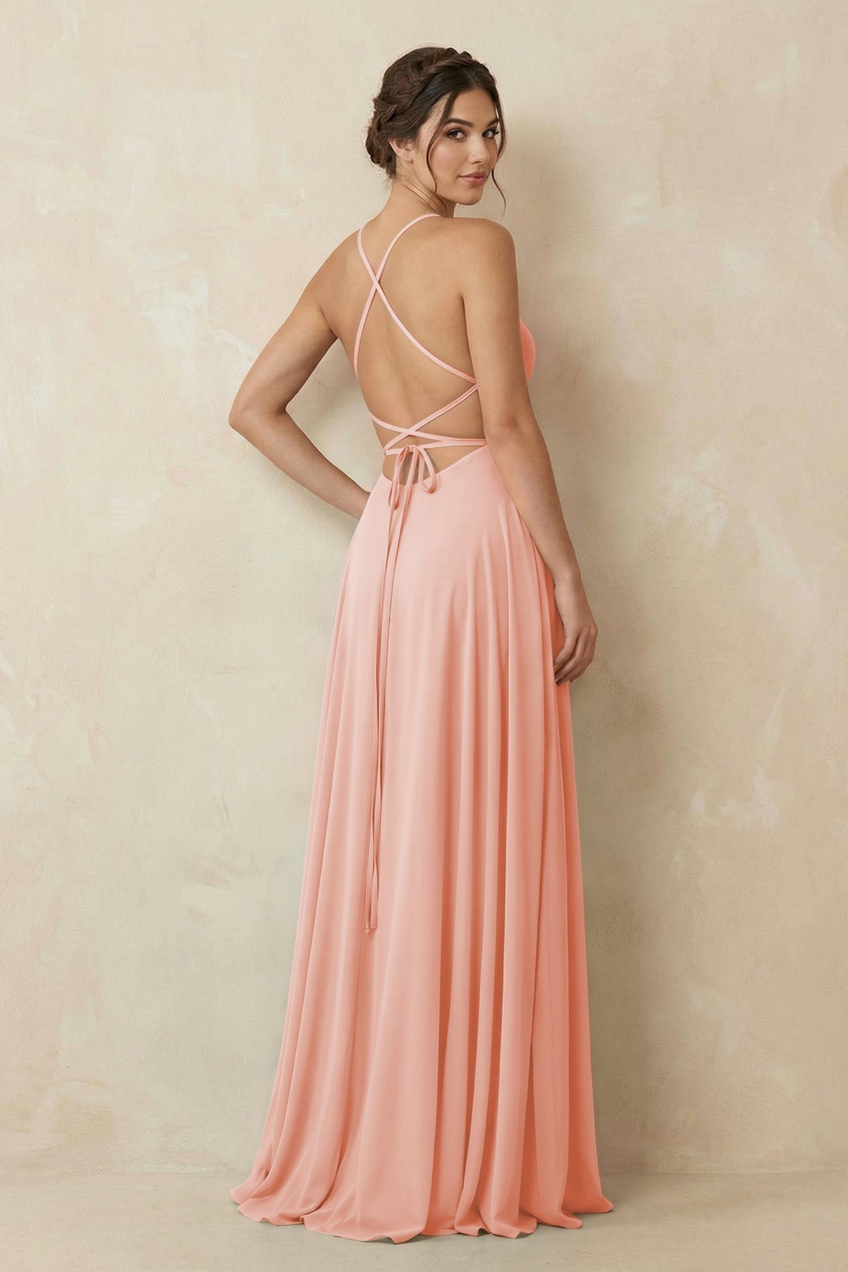 A-Line Chiffon Bridesmaid Dress With Slit in Rose Petal