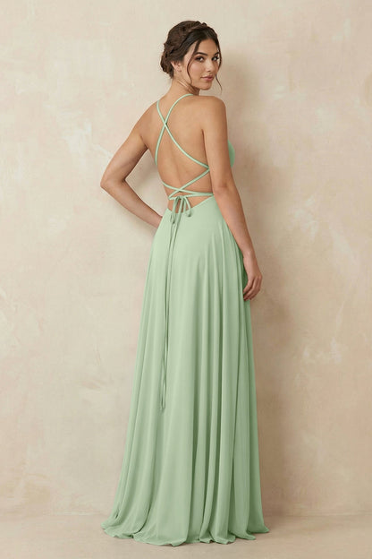 A-Line Chiffon Bridesmaid Dress With Slit in Sage