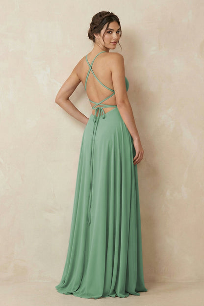 A-Line Chiffon Bridesmaid Dress With Slit in Sea Glass