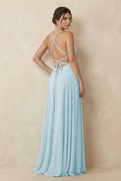 A-Line Chiffon Bridesmaid Dress With Slit in Sky Blue