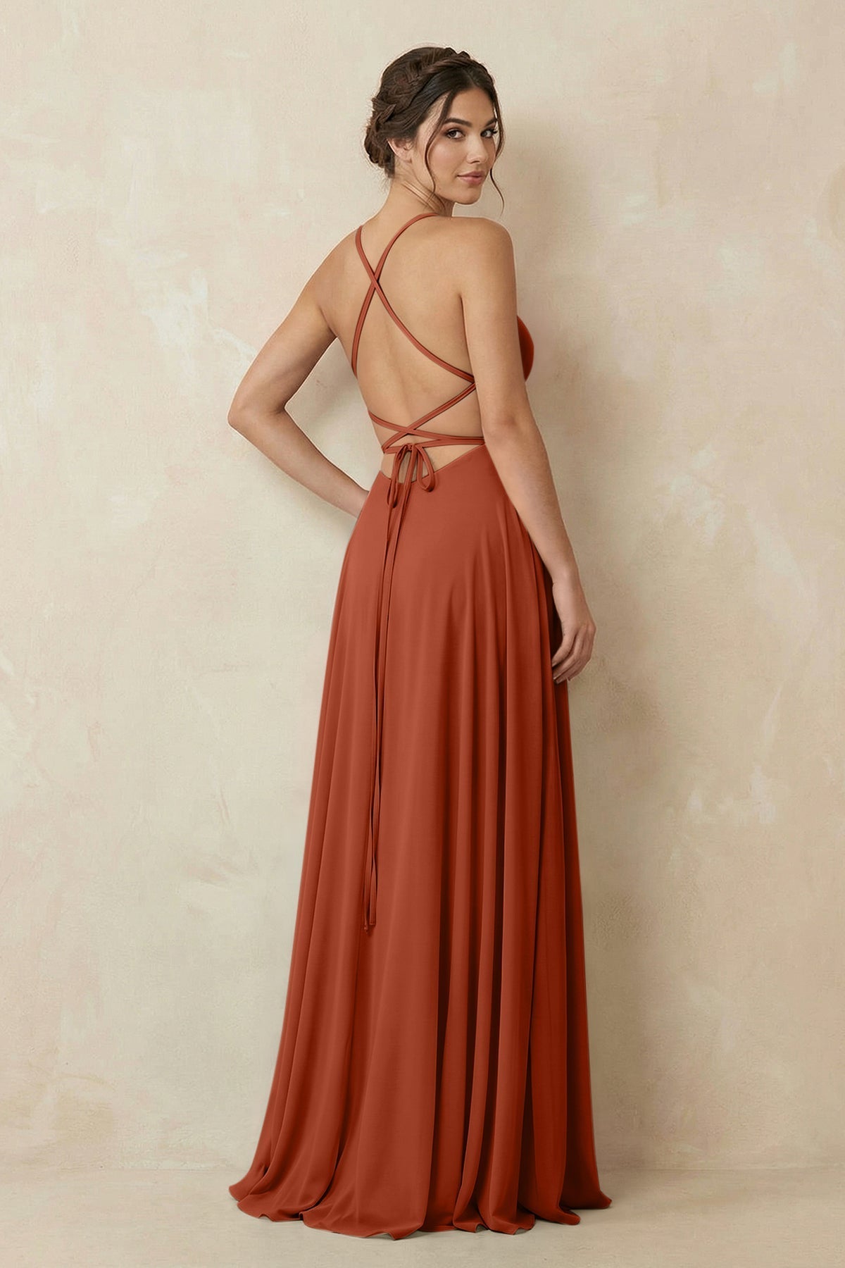 A-Line Chiffon Bridesmaid Dress With Slit in Spice