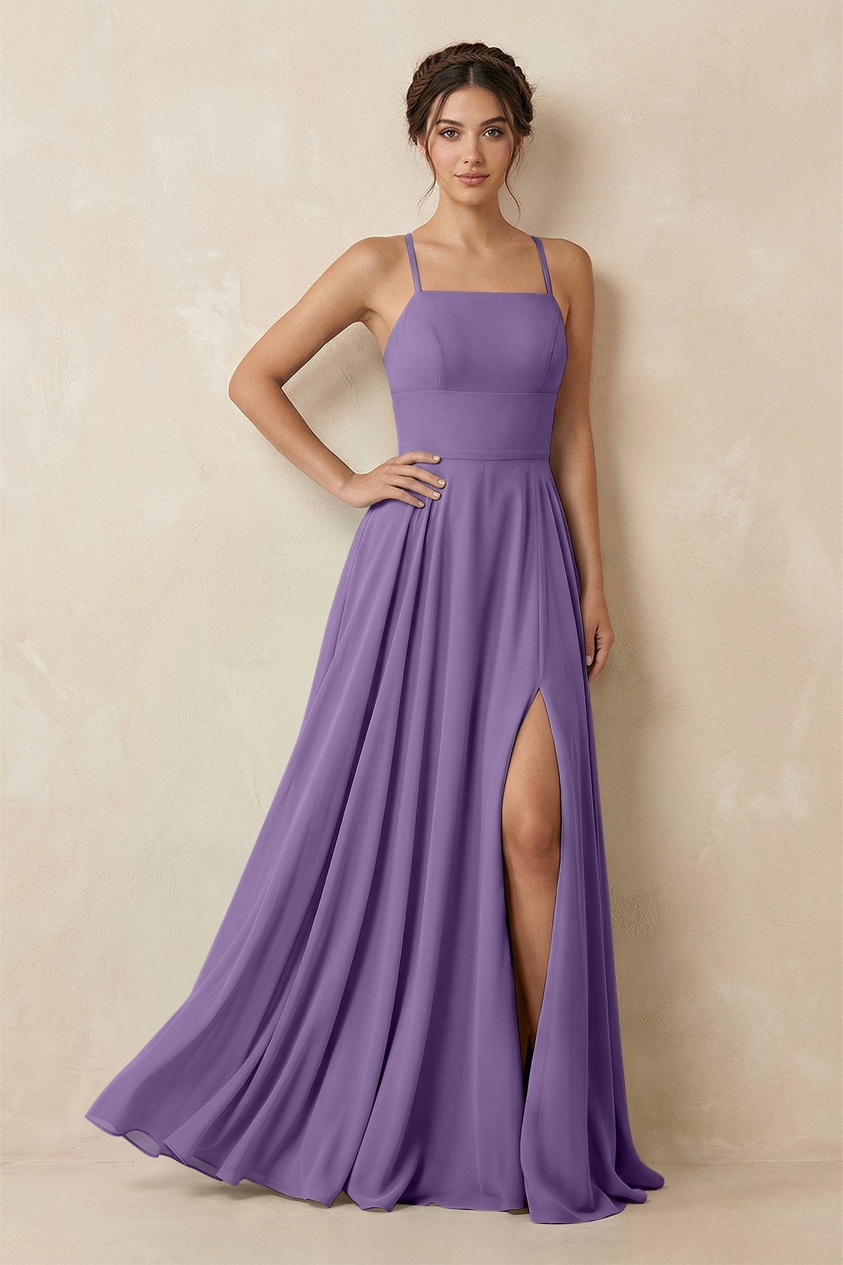 A-Line Chiffon Bridesmaid Dress With Slit in Tahiti