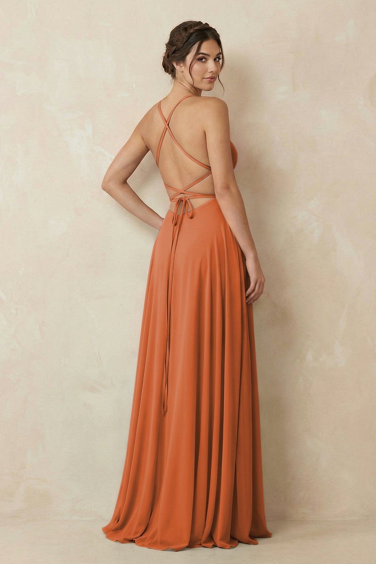 A-Line Chiffon Bridesmaid Dress With Slit in Terracotta