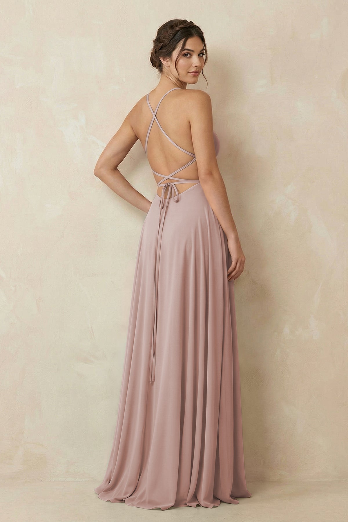 A-Line Chiffon Bridesmaid Dress With Slit in Toffee