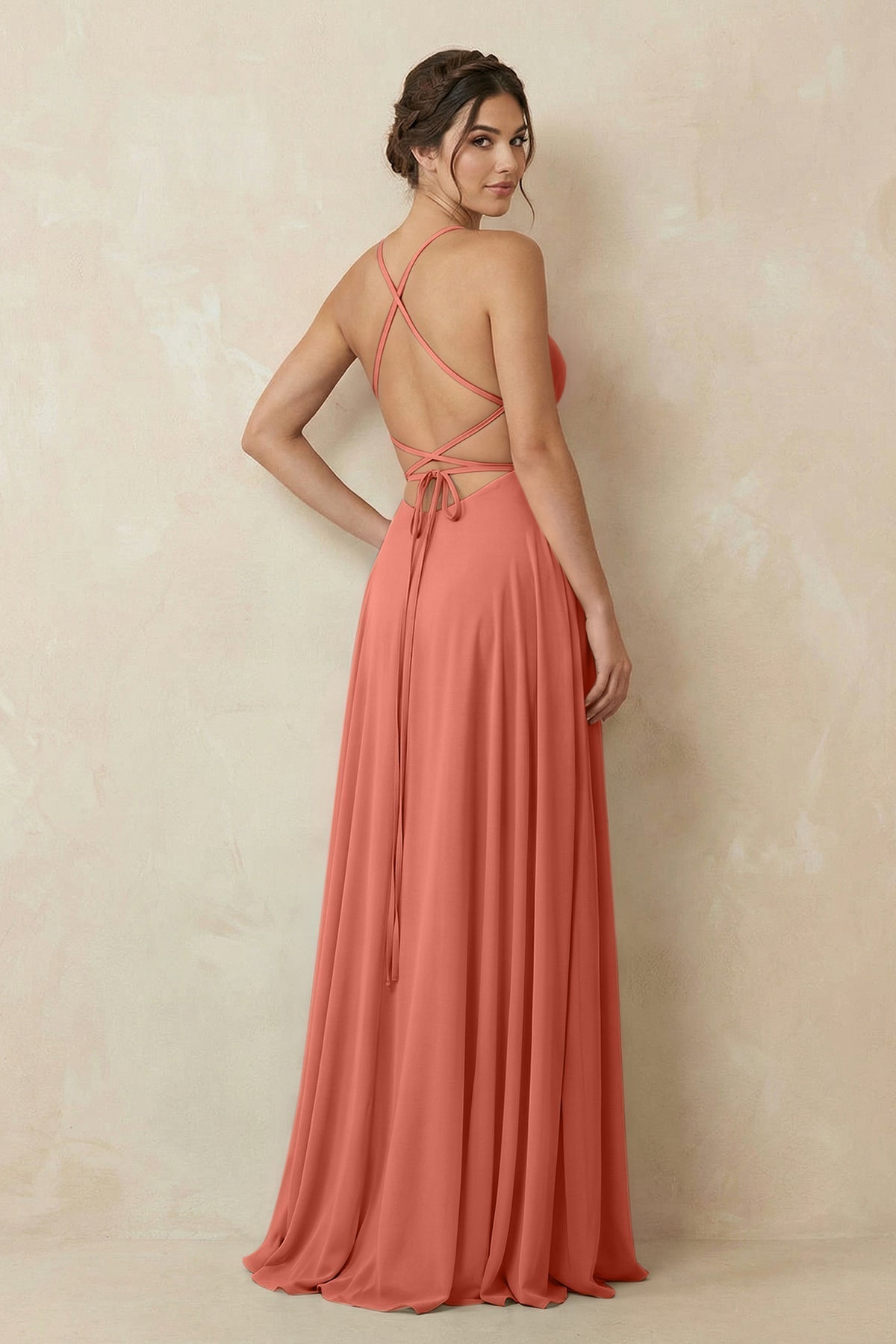 A-Line Chiffon Bridesmaid Dress With Slit in Wild Rose