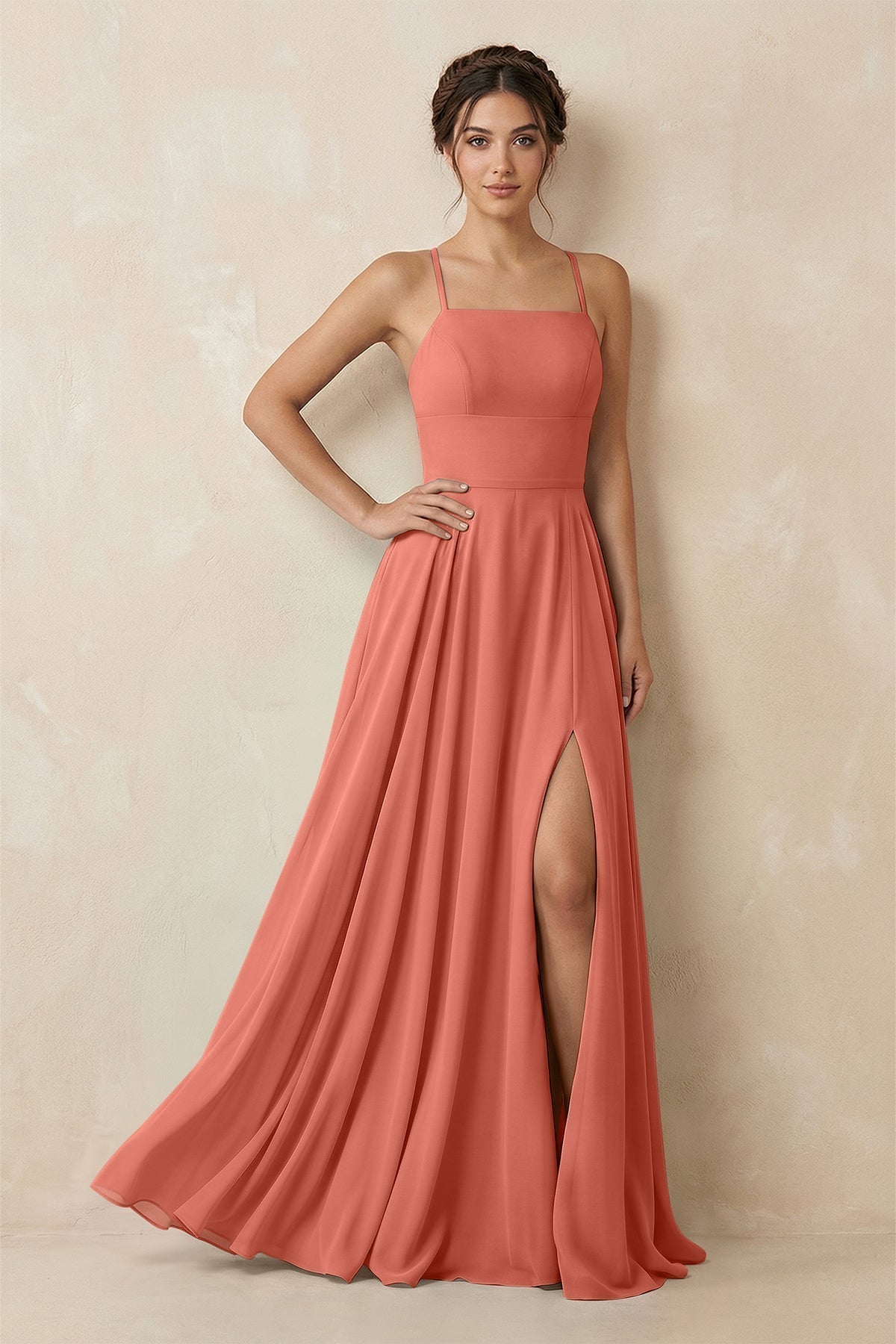 A-Line Chiffon Bridesmaid Dress With Slit in Wild Rose