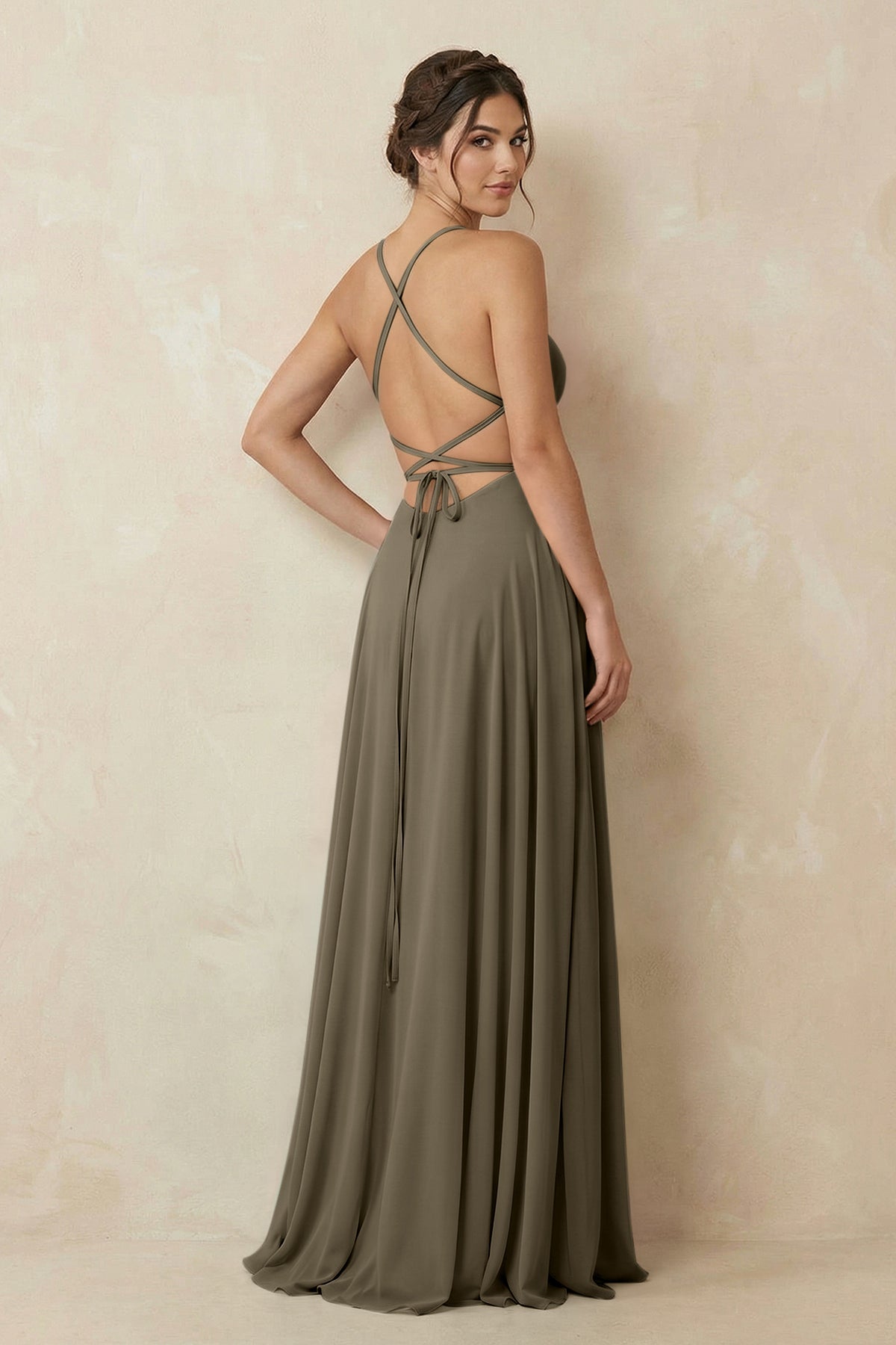 A-Line Chiffon Bridesmaid Dress With Slit in Willow Green