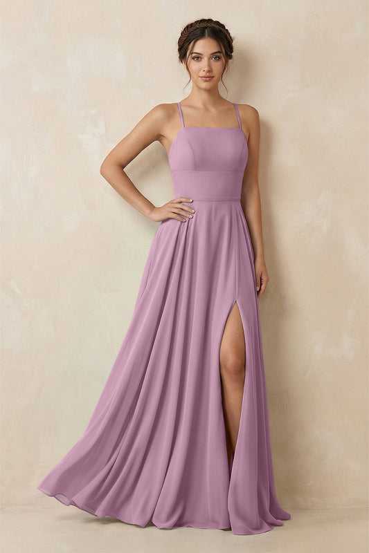 A-Line Chiffon Bridesmaid Dress With Slit in Wisteria