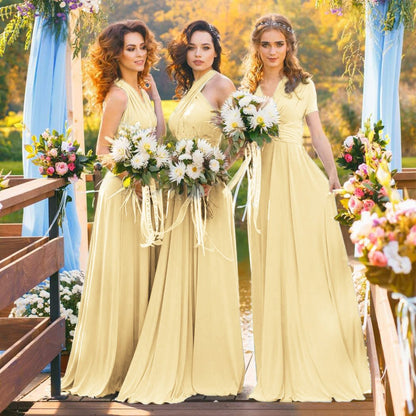 A-Line Chiffon Convertible Sky Blue Bridesmaid Dress