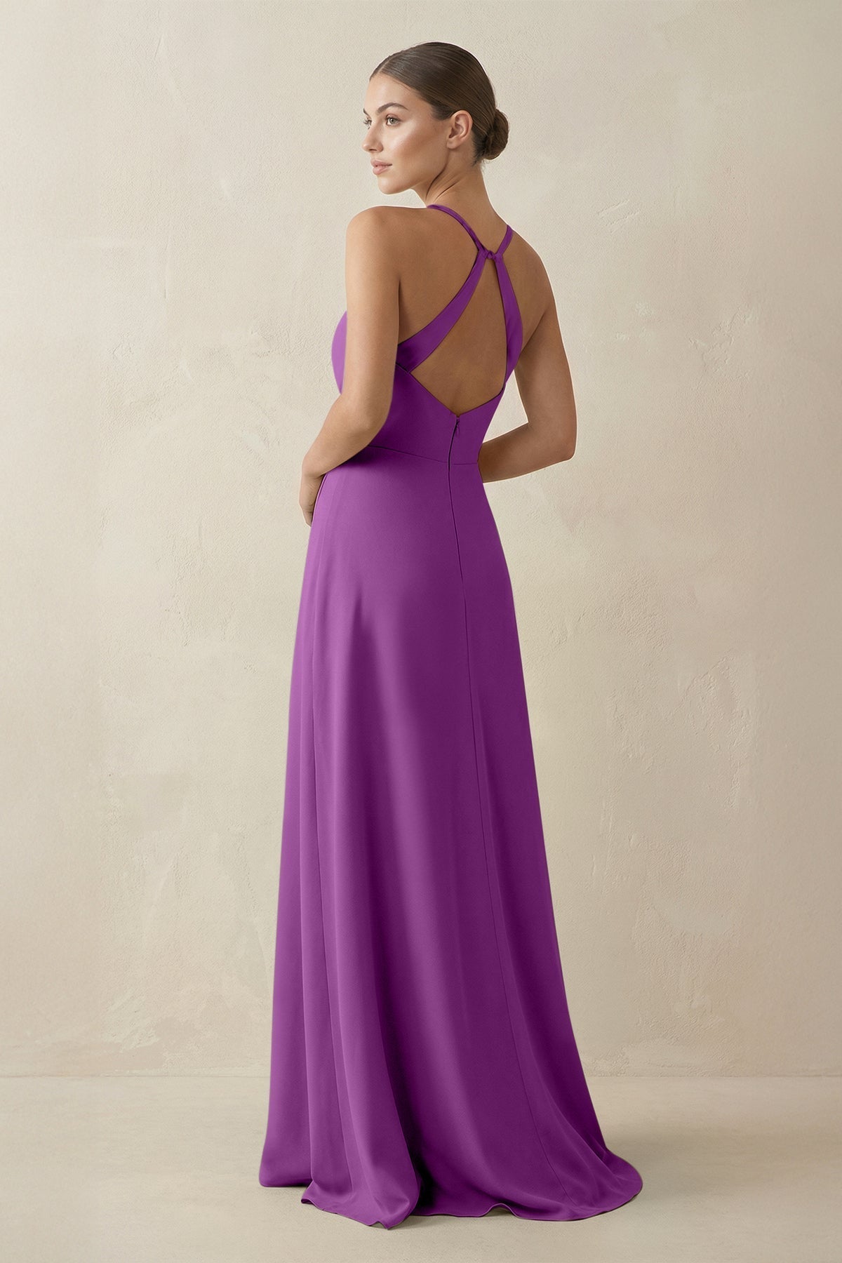 A-Line Chiffon Long Bridesmaid Dress With Slit in Amethyst