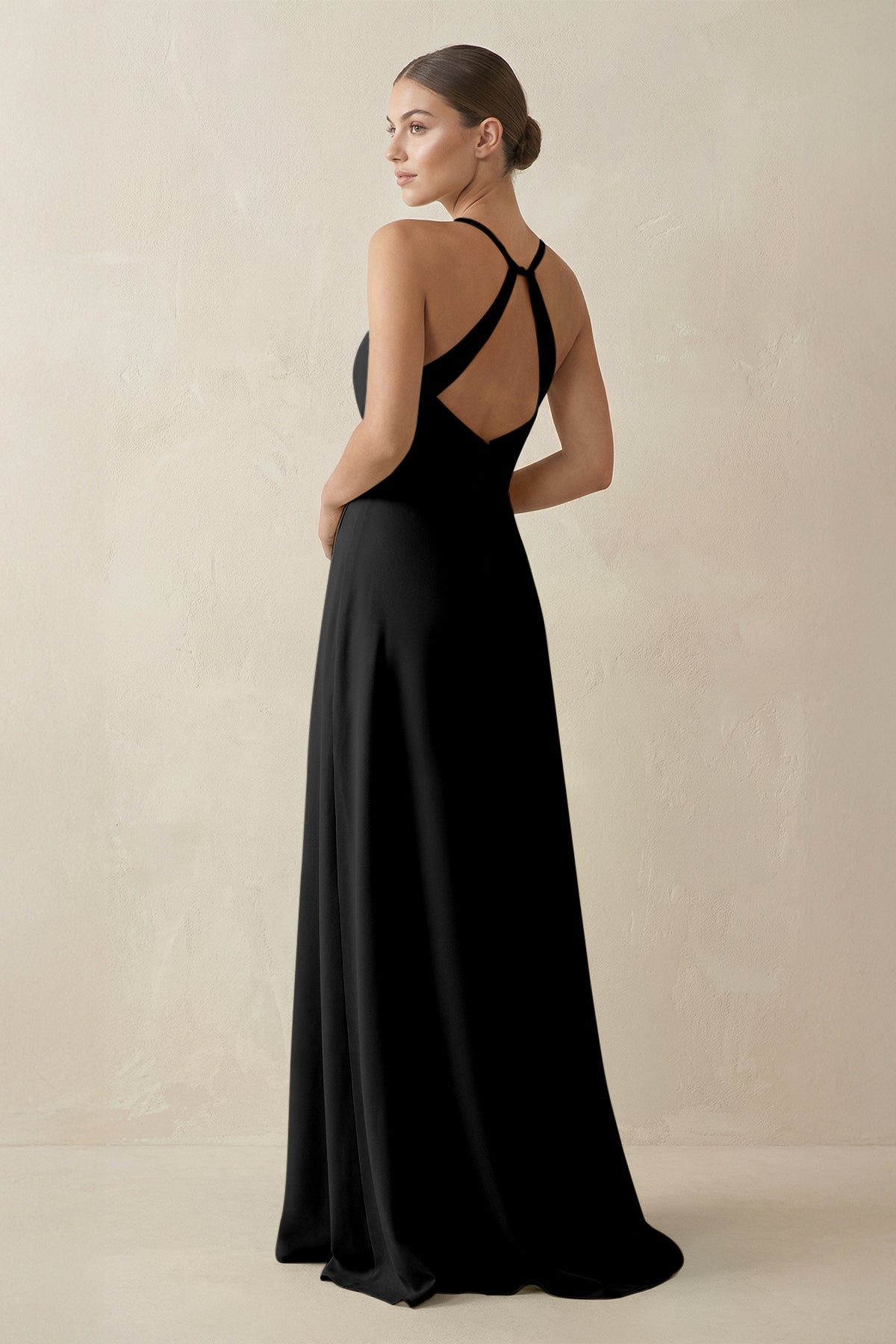A-Line Chiffon Long Bridesmaid Dress With Slit in Black