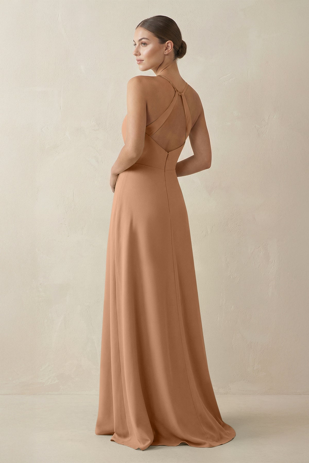 A-Line Chiffon Long Bridesmaid Dress With Slit in Bronzer