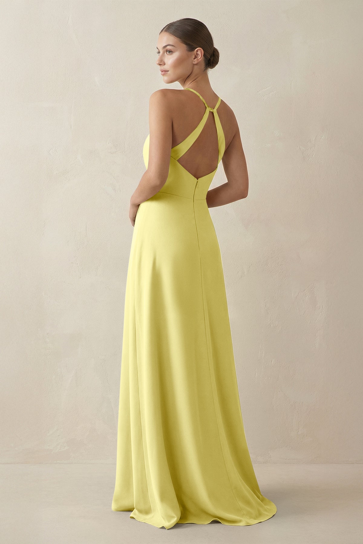 A-Line Chiffon Long Bridesmaid Dress With Slit in Buttercup