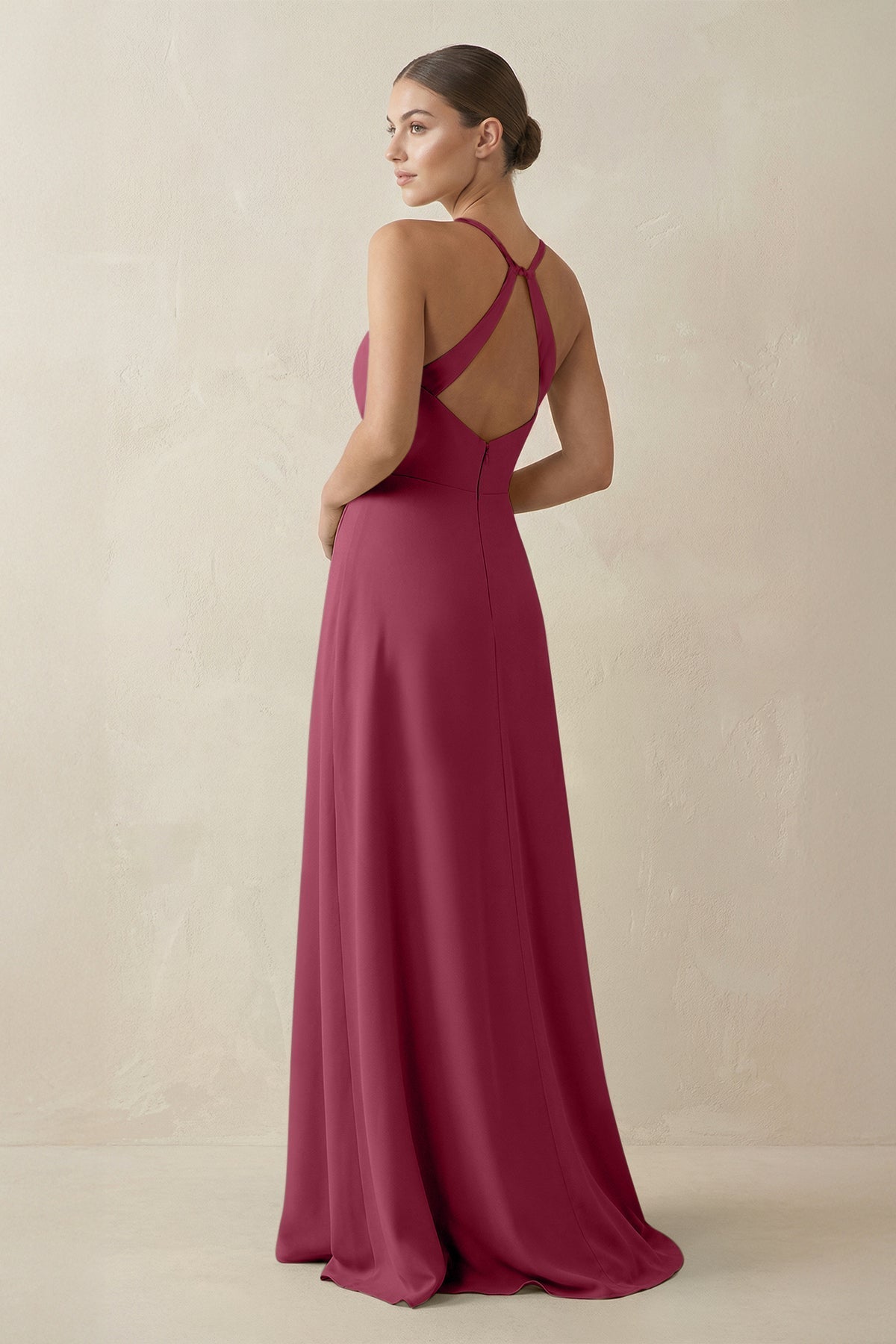 A-Line Chiffon Long Bridesmaid Dress With Slit in Desert Rose