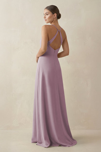 A-Line Chiffon Long Bridesmaid Dress With Slit in Dusk