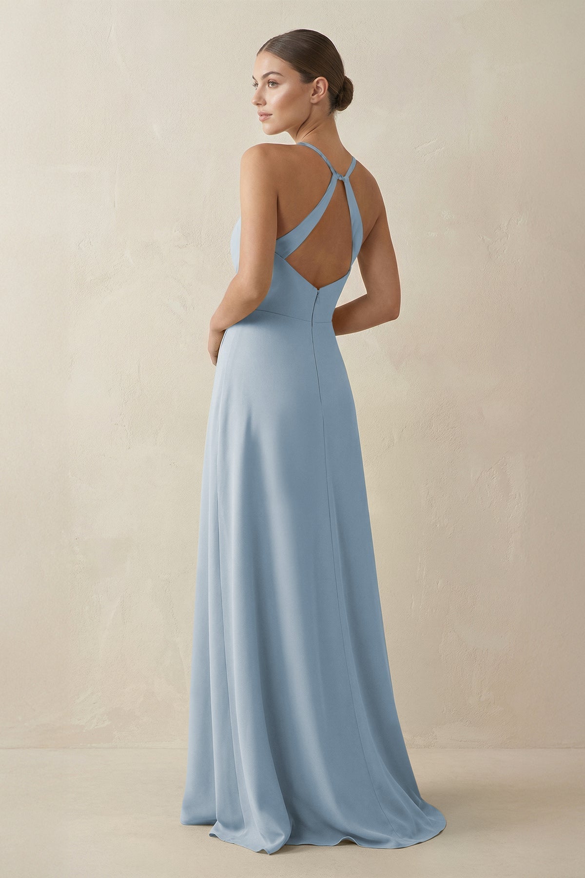 A-Line Chiffon Long Bridesmaid Dress With Slit in Dusty Blue
