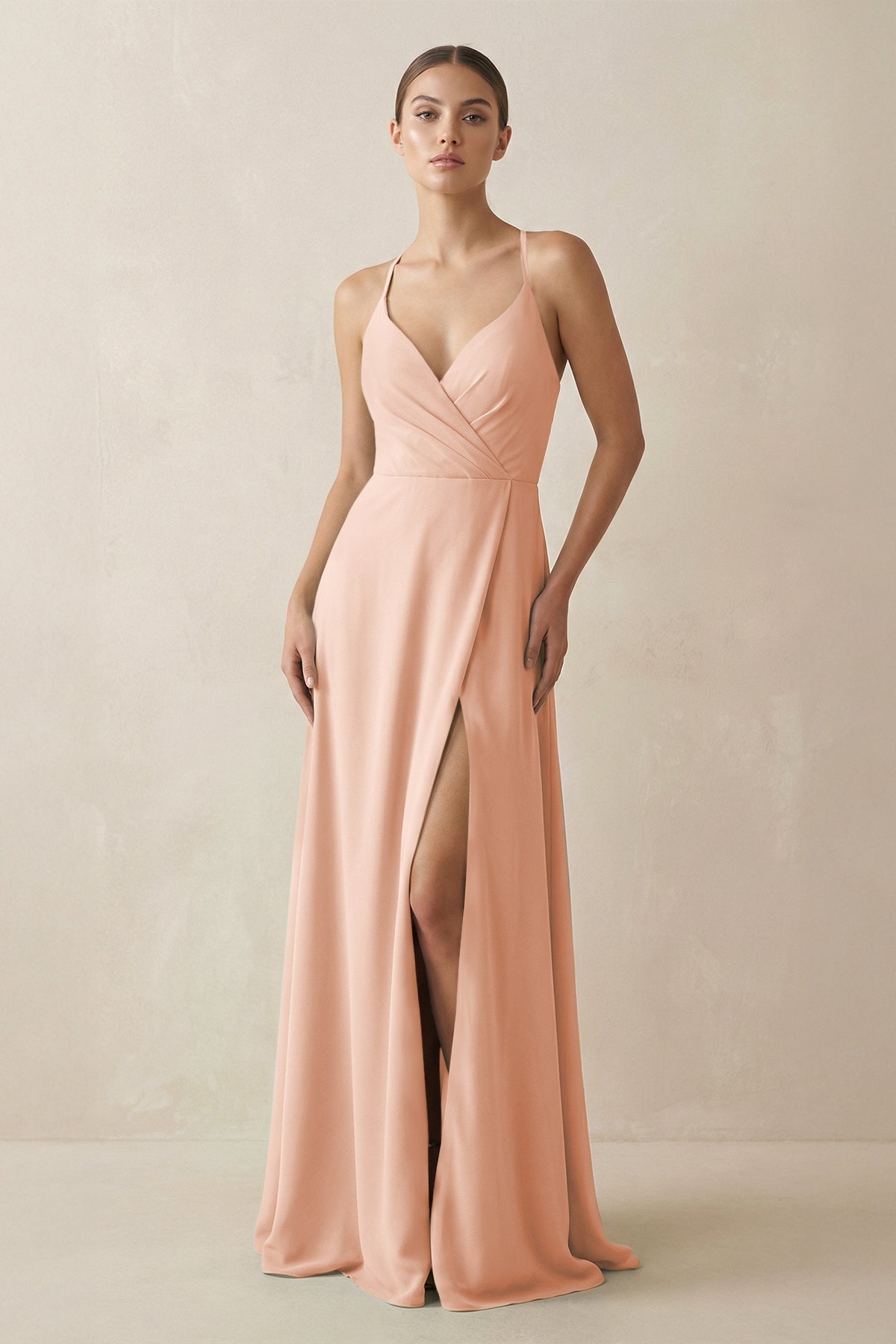 A-Line Chiffon Long Bridesmaid Dress With Slit in English Rose