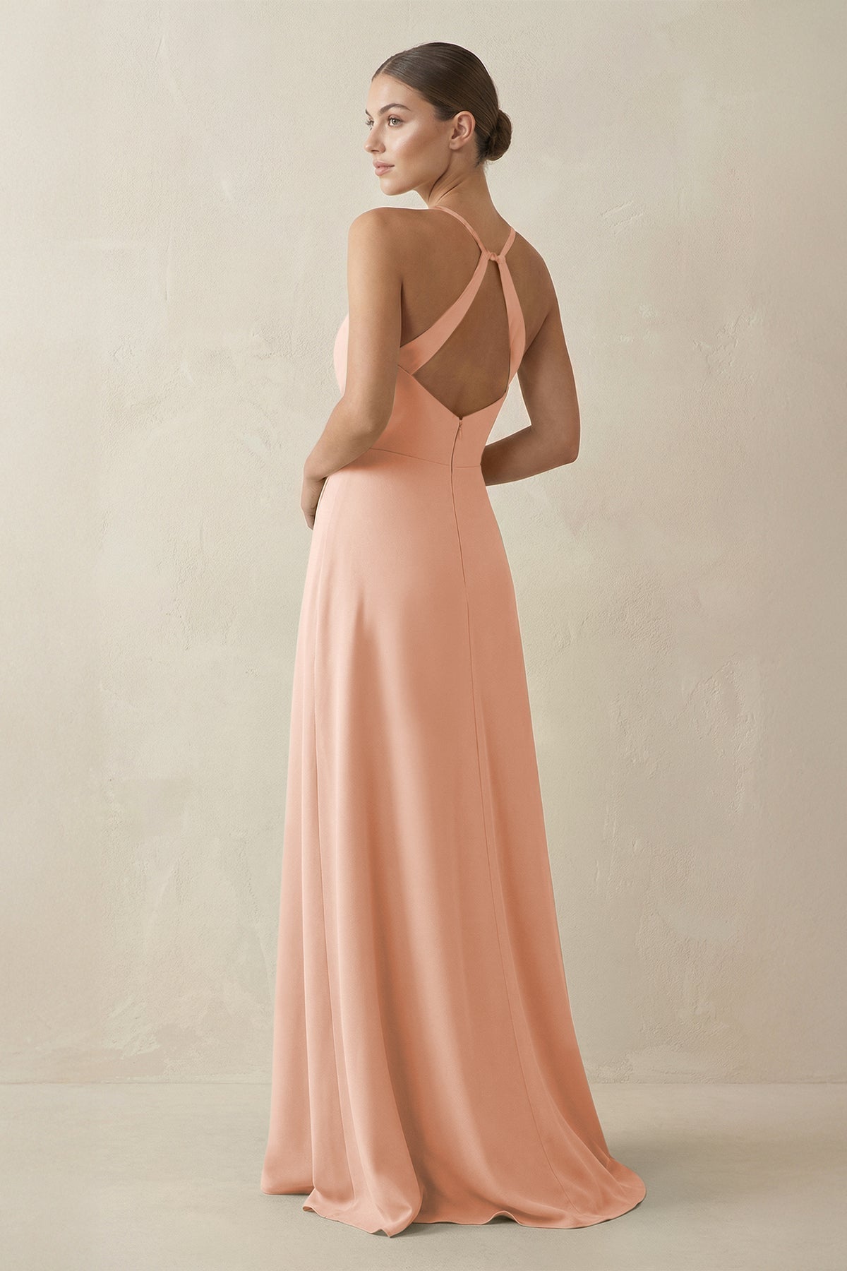 A-Line Chiffon Long Bridesmaid Dress With Slit in English Rose