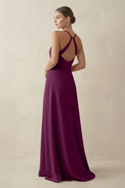A-Line Chiffon Long Bridesmaid Dress With Slit in Fig