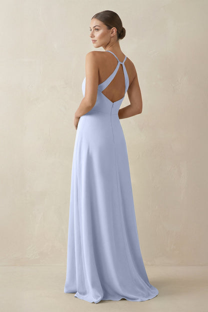 A-Line Chiffon Long Bridesmaid Dress With Slit in Ice
