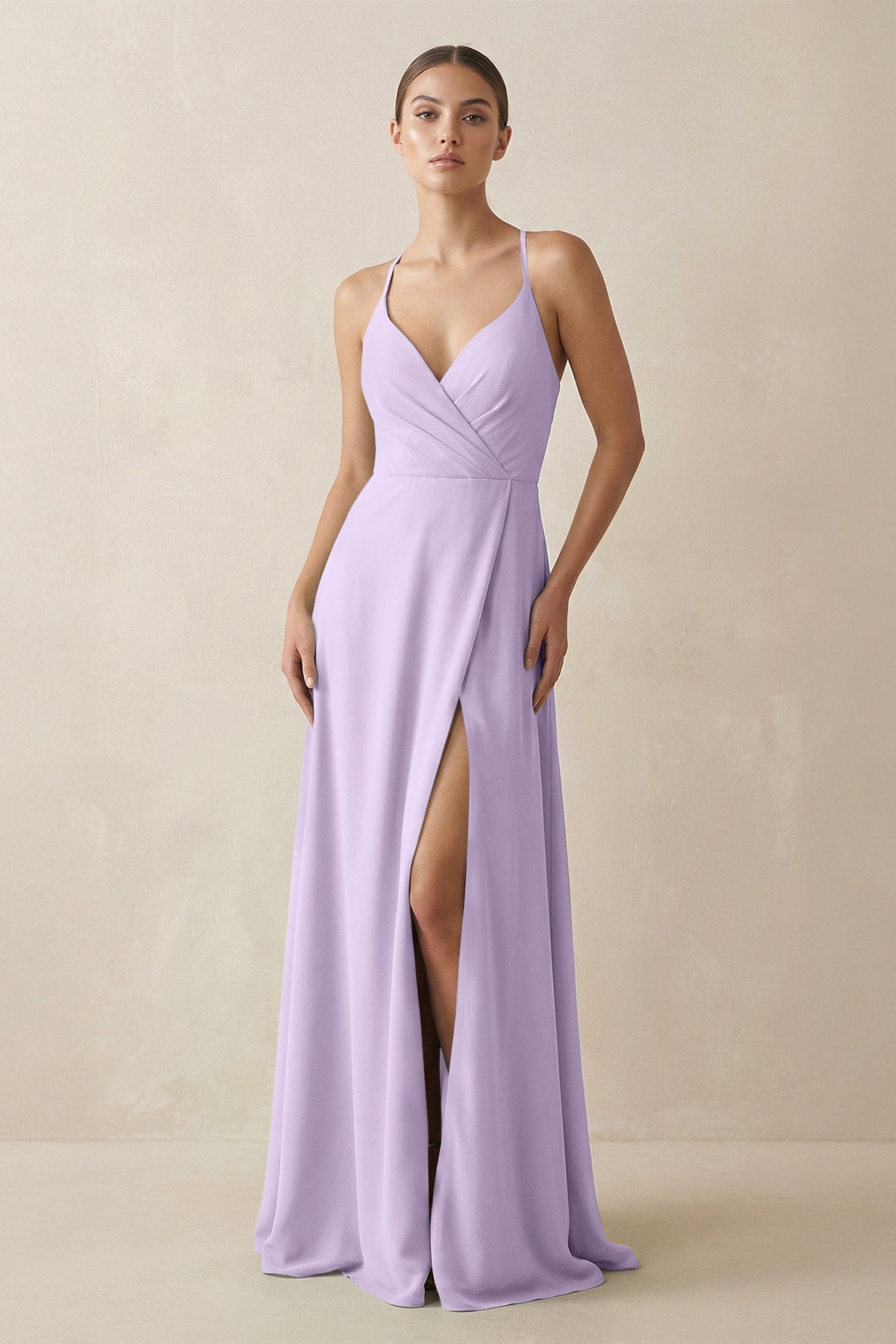 A-Line Chiffon Long Bridesmaid Dress With Slit in Lavender