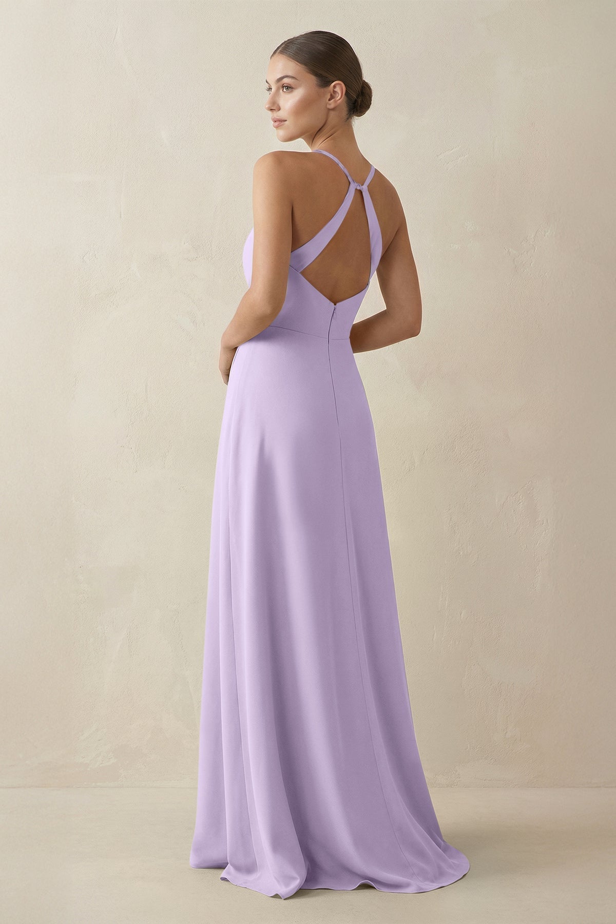 A-Line Chiffon Long Bridesmaid Dress With Slit in Lavender