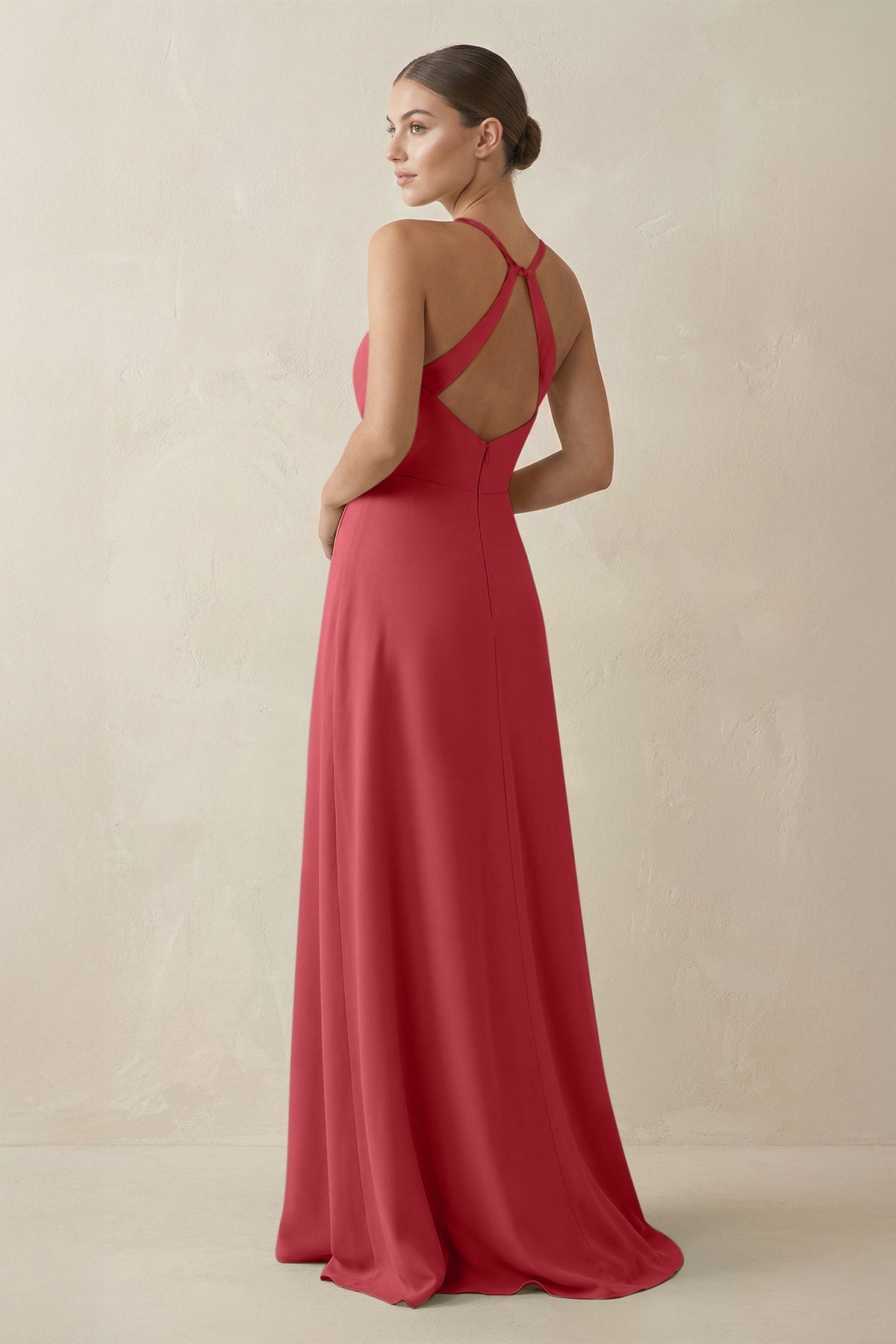 A-Line Chiffon Long Bridesmaid Dress With Slit in Merlot