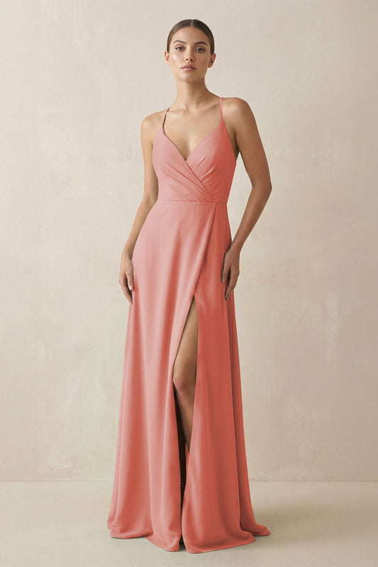 A-Line Chiffon Long Bridesmaid Dress With Slit in Mulberry