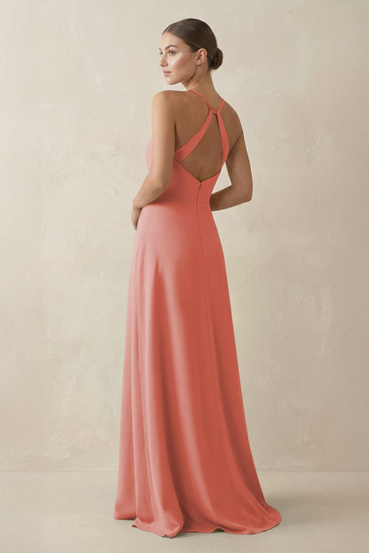 A-Line Chiffon Long Bridesmaid Dress With Slit in Mulberry